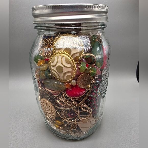 Gold Tone Mystery Jewelry Jar